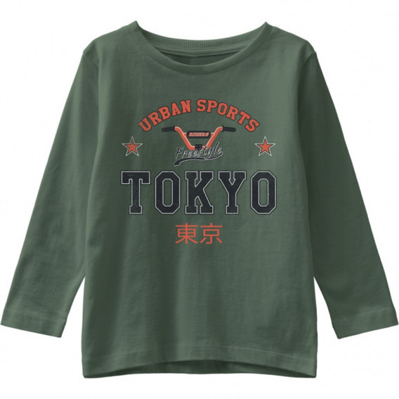 Блуза от органичен памук с надпис Tokyo за момче зелена Name it 173184 