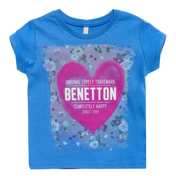Памучна блуза с къс ръкав и лилаво сърце за бебе Benetton 173752 7