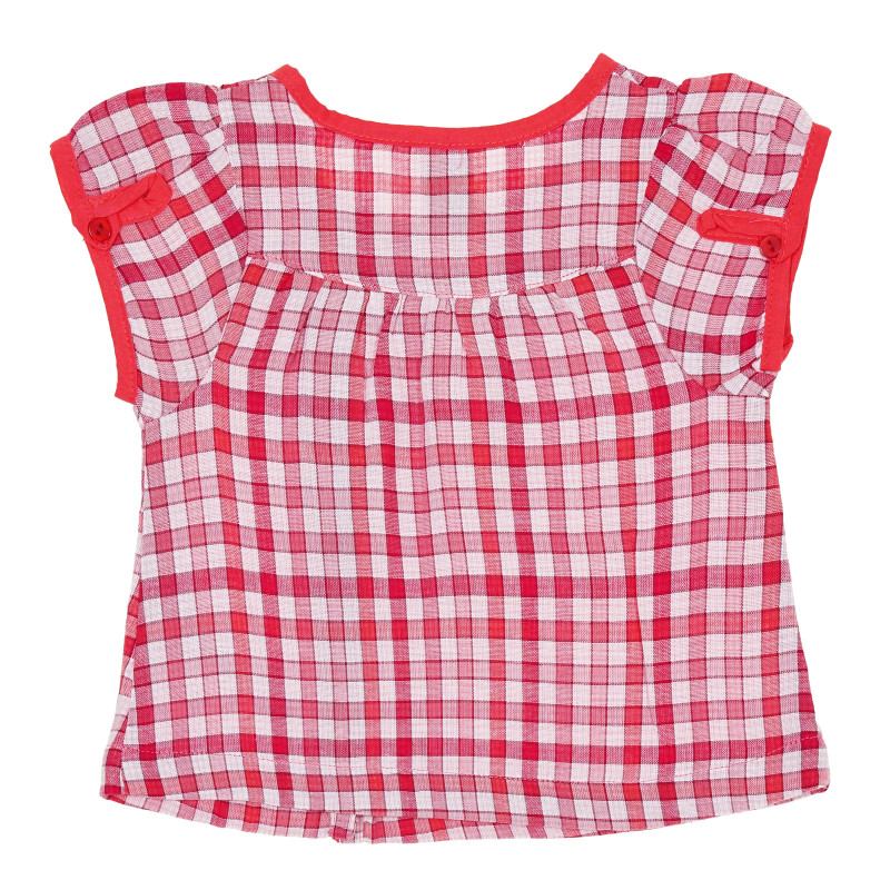 Памучна карирана блуза с къс ръкав за бебе, червена  174708
