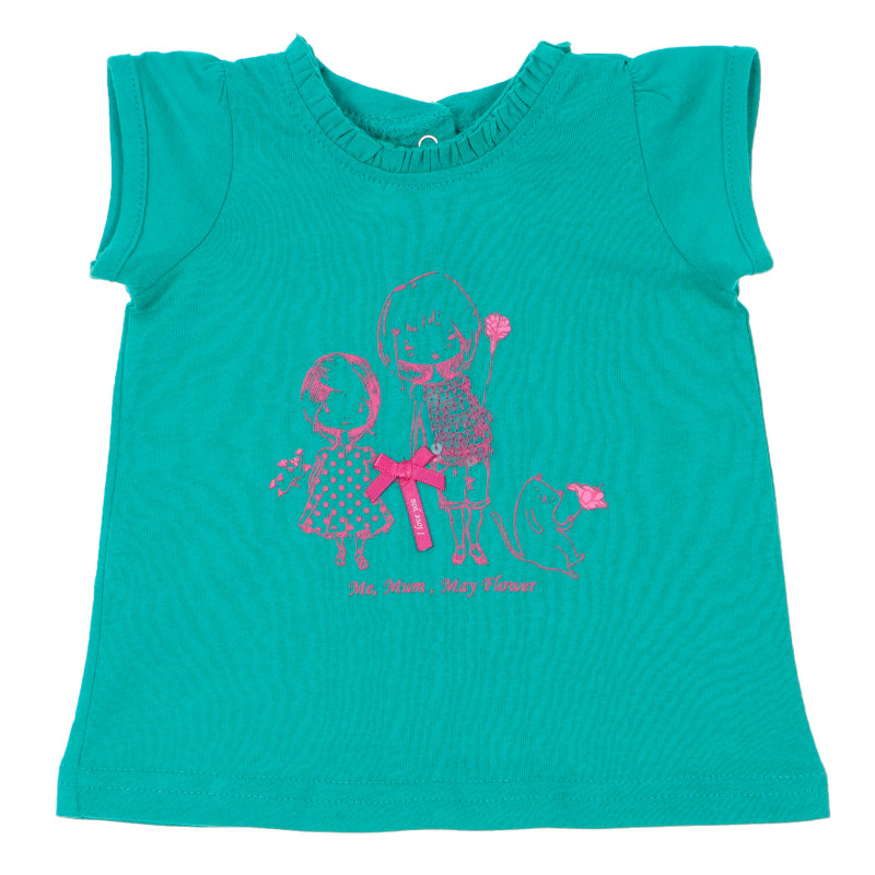 Памучна тениска с щампа за бебе, зелена  174877