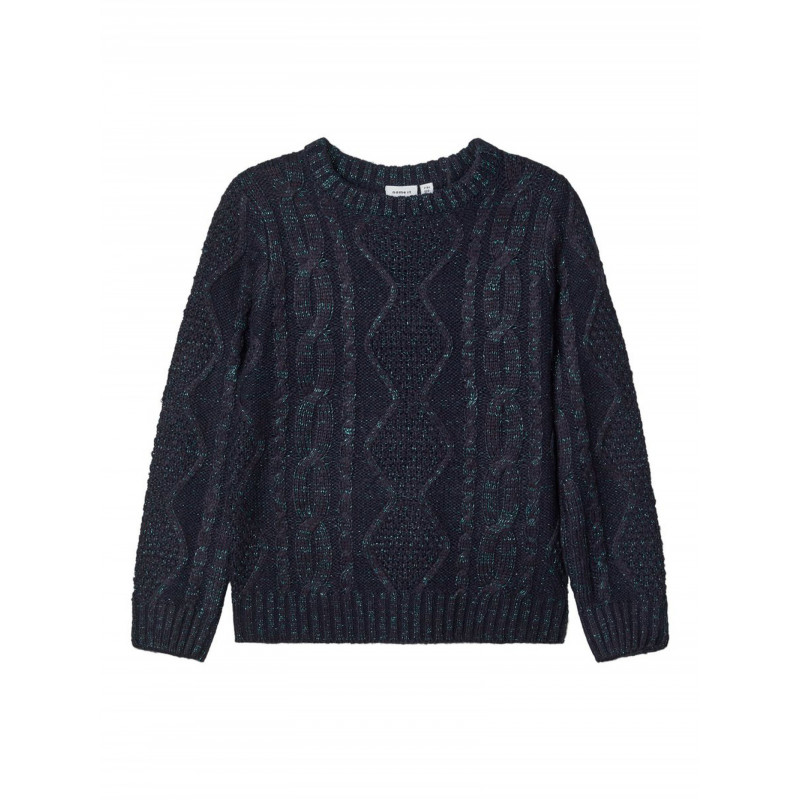 Пуловер с интересна плетка за момиче син  175218