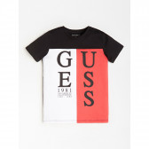 Памучна тениска с надпис в черно за момче бяло и червено Guess 175818 3