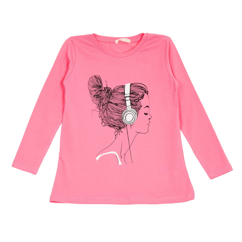 Блуза с дълъг ръкав и графичен принт за момиче, розова  176164