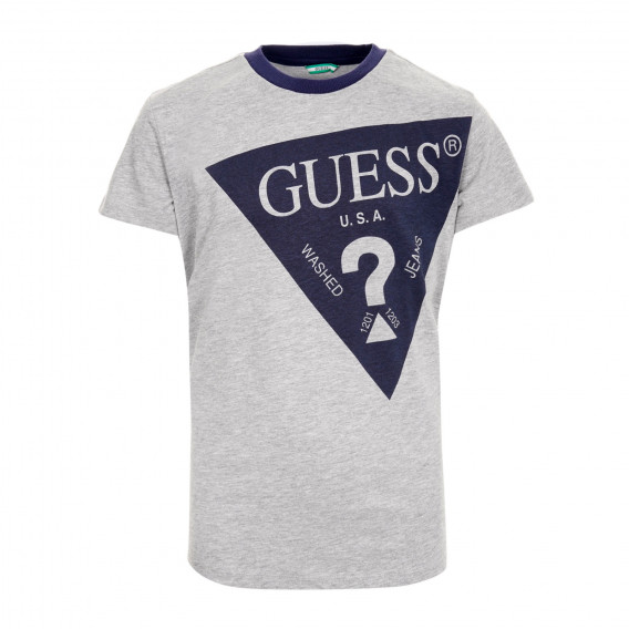 Памучна тениска с логото на марката за момче сива Guess 176656 