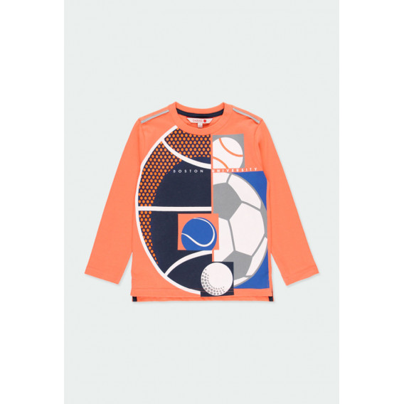 Памучна блуза с дълъг ръкав и щампа на топки за момче оранжева Boboli 177090 