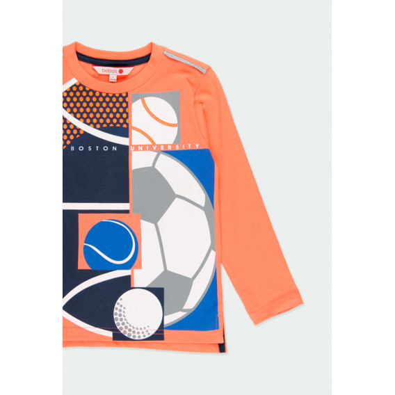 Памучна блуза с дълъг ръкав и щампа на топки за момче оранжева Boboli 177092 3