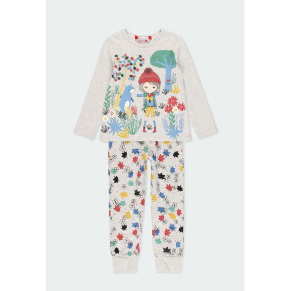 Памучна пижама от две части с дълъг ръкав за момиче бежова Boboli 177131 