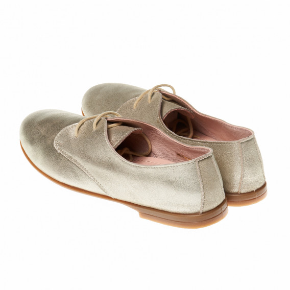 Обувки за момиче от мека естествена кожа с платинен отенък и връзки Unisa 17752 2