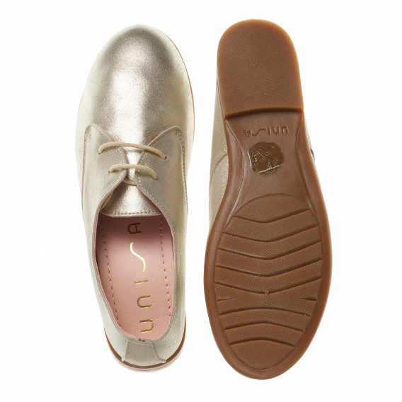 Обувки за момиче от мека естествена кожа с платинен отенък и връзки Unisa 17754 3