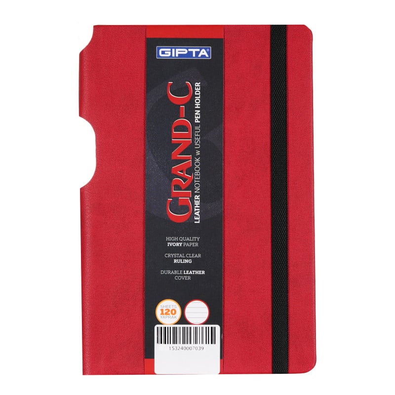 Тетрадка Grand-с ограничителен ластик с място за химикал, 13 X 21 см, 120 листа, широки редове, червен  177927