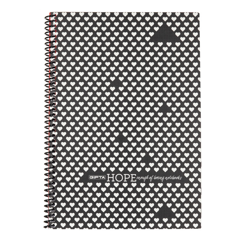 Тетрадка Hope сърца, 19 X 26 см, 80 листа, широки редове, черен  178153