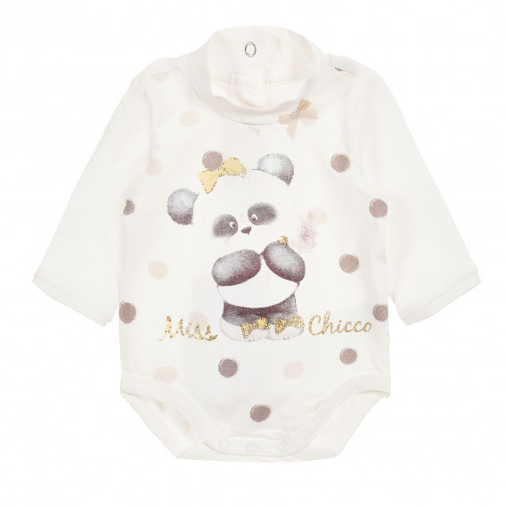 Памучно боди с дълъг ръкав и панда за бебе Chicco 179980 