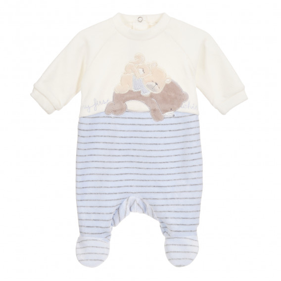 Памучен гащеризон с дълъг ръкав и ританки за бебе момче Chicco 180039 