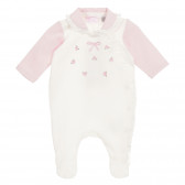 Памучен гащеризон с розови ръкави за бебе момиче Chicco 180063 