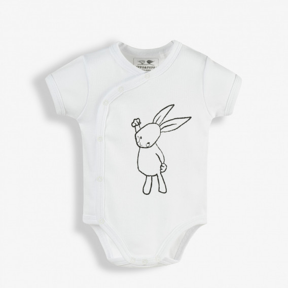 Памучно боди с къс ръкав и щампа на зайче за бебе, бяло PIPPO&PEPPA 180087 