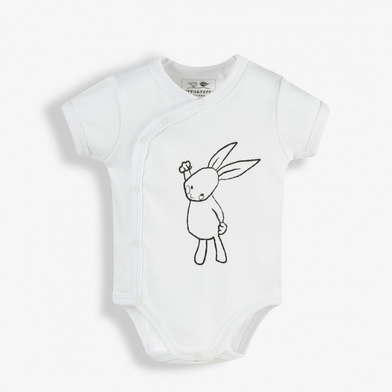 Памучно боди с къс ръкав и щампа на зайче за бебе, бяло  180087