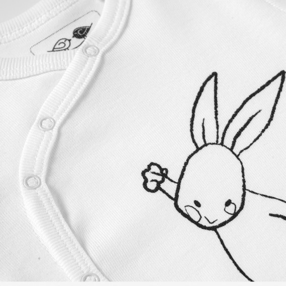 Памучно боди с къс ръкав и щампа на зайче за бебе, бяло PIPPO&PEPPA 180089 3