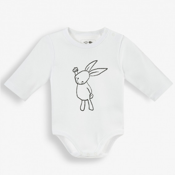 Памучно боди с дълъг ръкав и щампа на зайче за бебе, бяло PIPPO&PEPPA 180127 