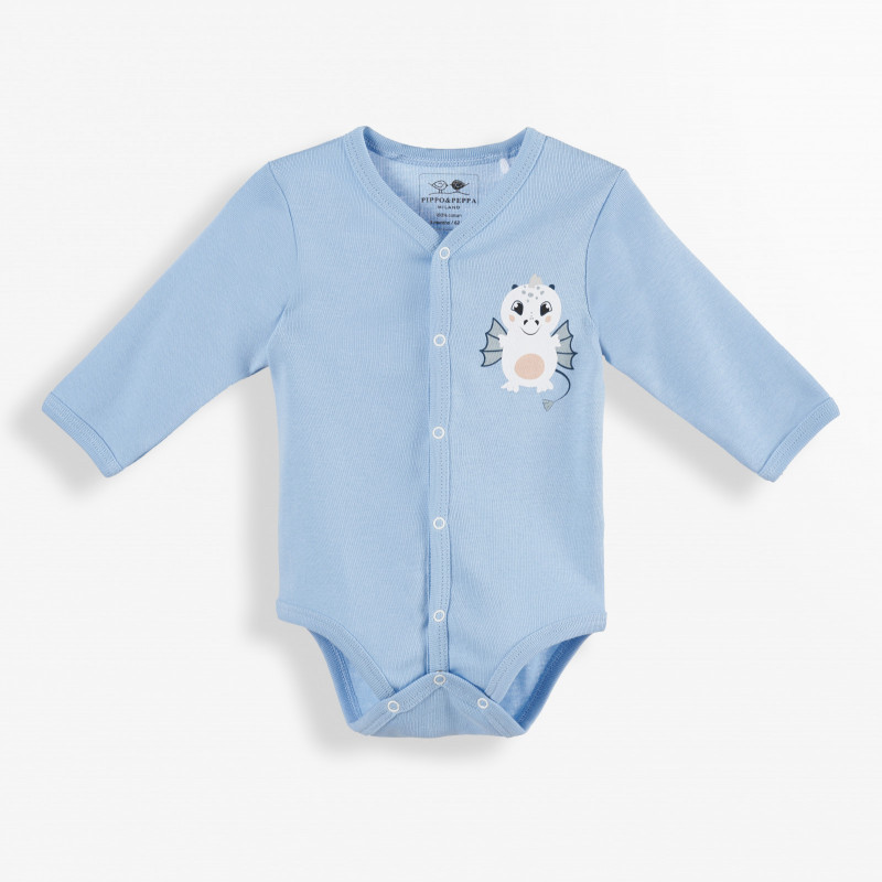 Памучно боди с щампа на дрaкон за бебе момче, синьо  180135