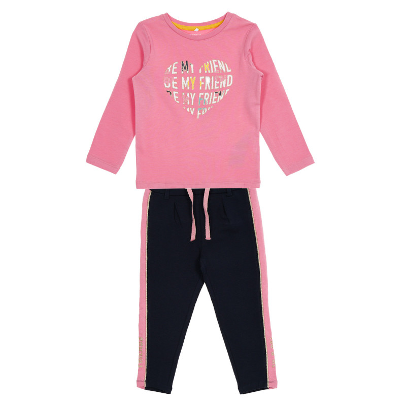 Комплект блуза с дълъг ръкав и панталон в розово и синьо за момиче  180466