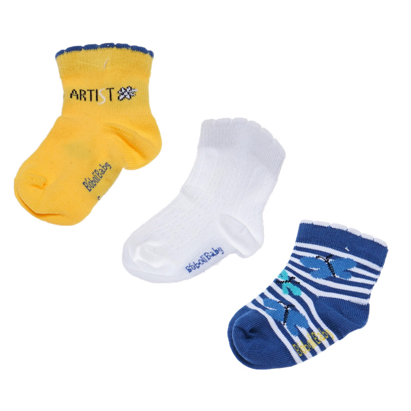 Комплект 3 броя чорапи в жълто, бяло и синьо  180898