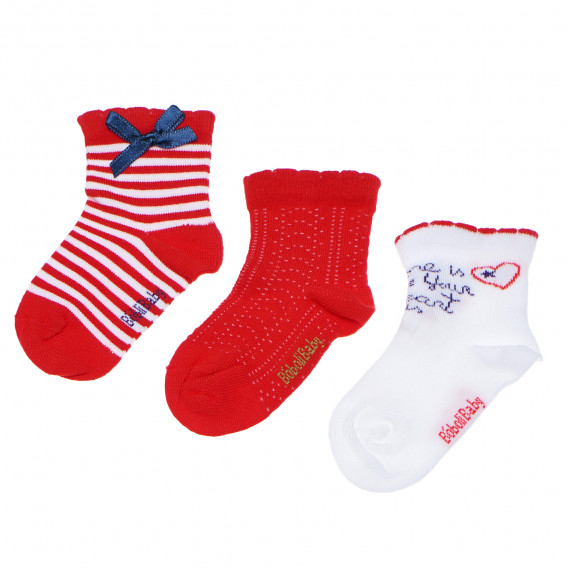 Комплект 3 броя чорапи в червено и бяло за момиче Boboli 180904 