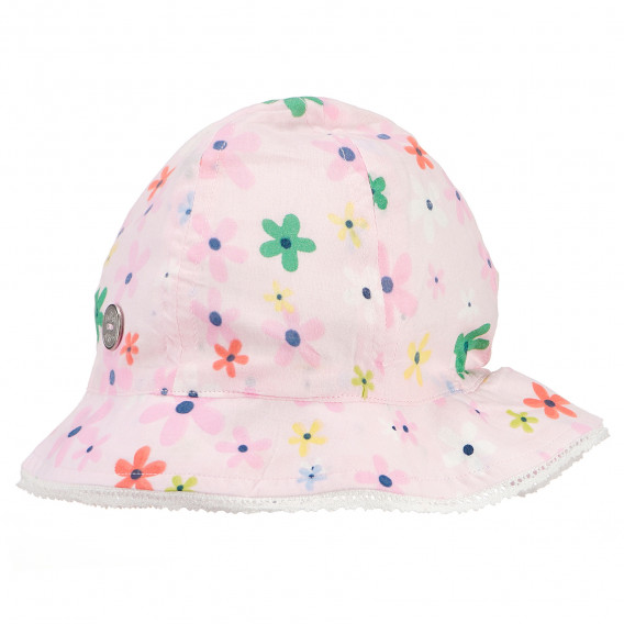 Памучна шапка с флорален принт за момиче розова Boboli 180976 2