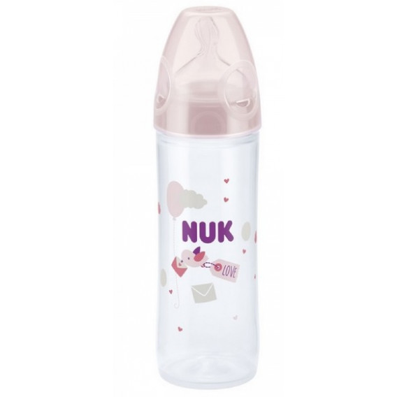 Полипропиленово шише за хранене, с биберон M, 6-18 месеца, 250 мл, цвят: розов NUK 181544 6