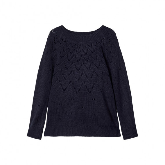 Плетен пуловер за момиче тъмно син Name it 181870 