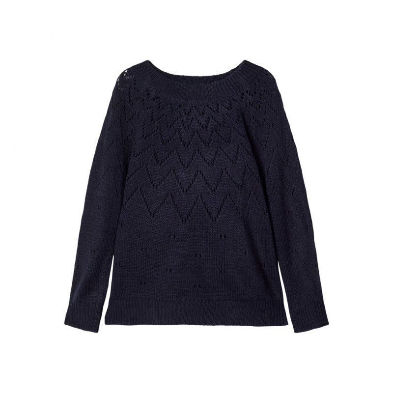 Плетен пуловер за момиче тъмно син  181870