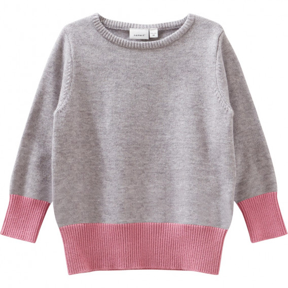 Пуловер с розови акценти за момиче сив Name it 181912 