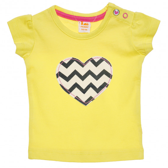 Памучна тениска за бебе с апликация на сърце, жълта FZ frendz 182057 