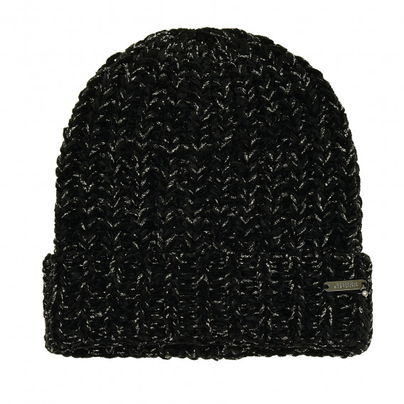 Плетена шапка със сребристи нишки за момиче черна Guess 182188 