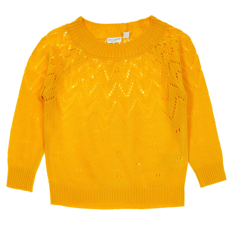 Плетен пуловер за момиче жълт  182358