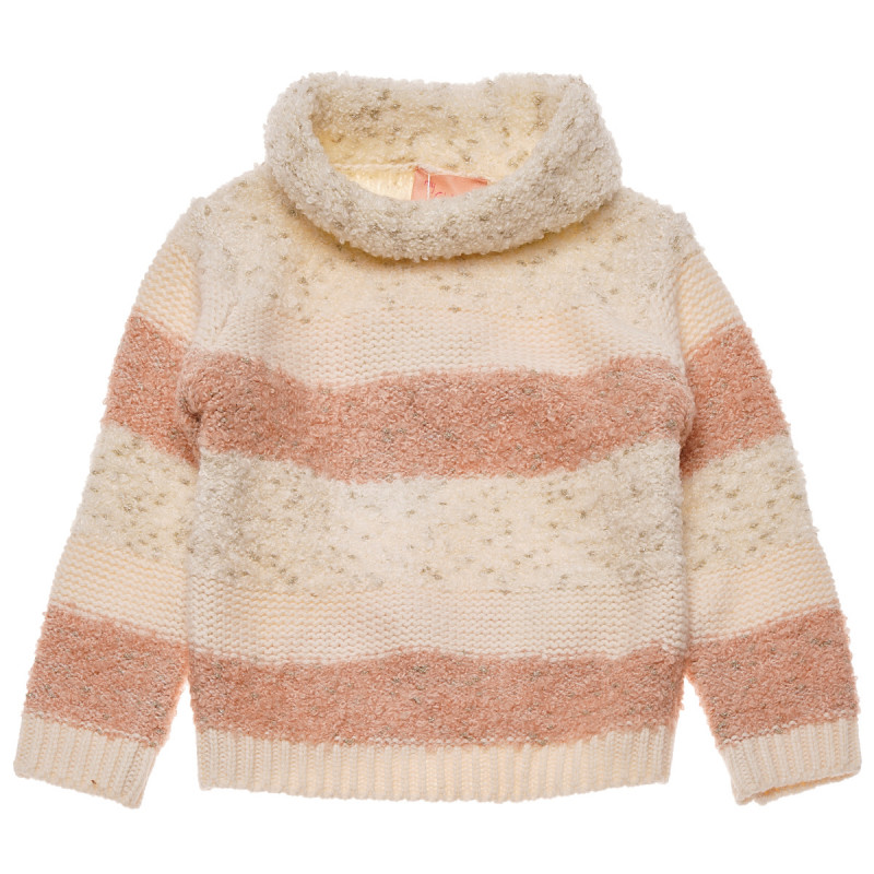 Плетен пуловер с поло яка за момиче екрю  182808