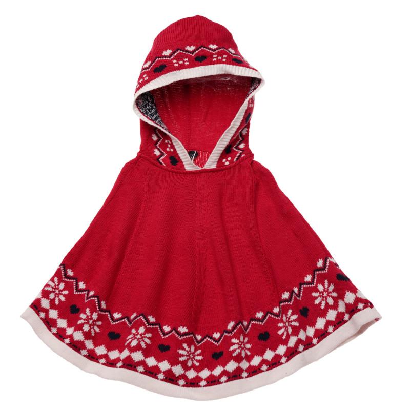 Плетено пончо с качулка за бебе за момиче червено  182826