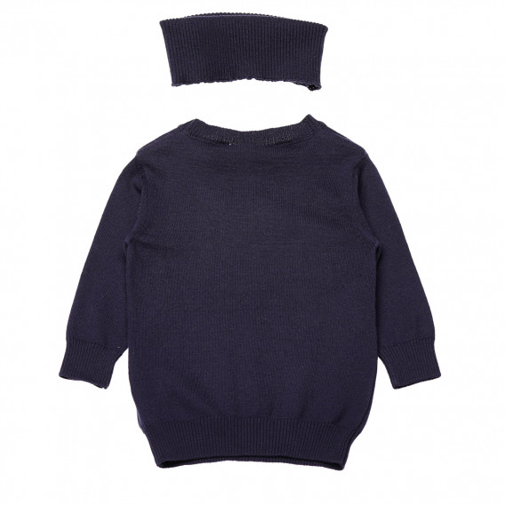 Дълъг плетен пуловр и лента за глава за момиче тъмно синьо Chicco 182835 2