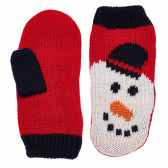 Плетени ръкавици с принт на снежен човек, червени Idexe 182879 