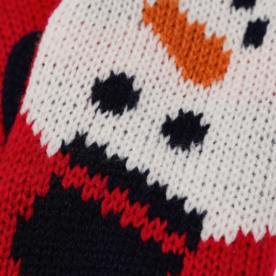 Плетени ръкавици с принт на снежен човек, червени Idexe 182881 3