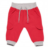 Памучен панталон с апликация на мече за бебе, червен Idexe 183346 