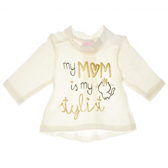 Блуза с дълъг ръкав и закачлив надпис за бебе за момиче екрю Chicco 183588 