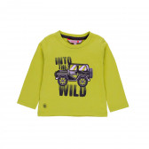 Памучна блуза с дълъг ръкав и принт на кола за бебе за момче зелена Boboli 184057 