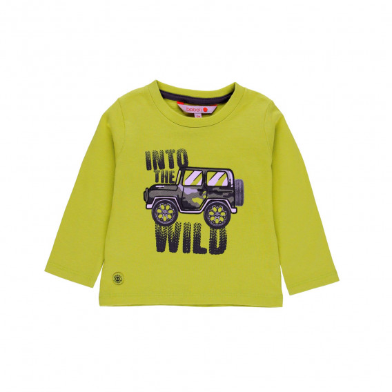 Памучна блуза с дълъг ръкав и принт на кола за бебе за момче зелена Boboli 184057 