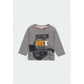 Памучна блуза с дълъг ръкав и плюшен надпис Rock за момче сива Boboli 185550 