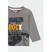 Памучна блуза с дълъг ръкав и плюшен надпис Rock за момче сива Boboli 185552 3