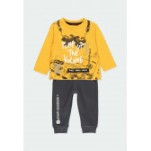 Памучен комплект блуза и панталон в жълто и сиво за момче Boboli 185574 