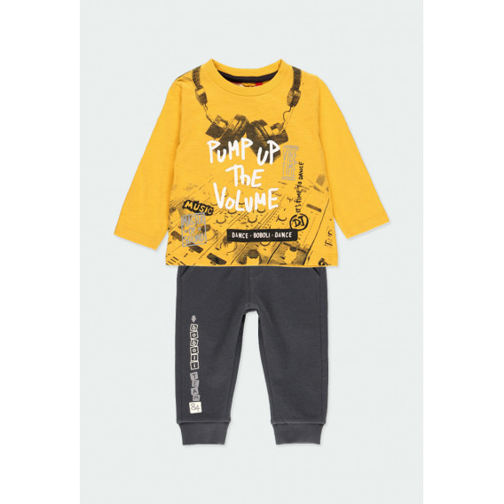 Памучен комплект блуза и панталон в жълто и сиво за момче Boboli 185574 