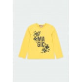 Памучна блуза с дълъг ръкав за момиче надпис и флорален принт, жълта Boboli 185595 