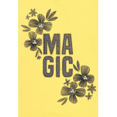 Памучна блуза с дълъг ръкав за момиче надпис и флорален принт, жълта Boboli 185598 4