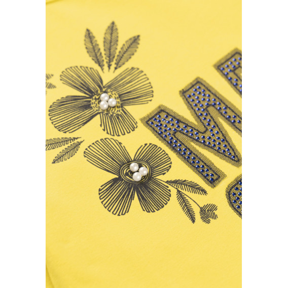 Памучна блуза с дълъг ръкав за момиче надпис и флорален принт, жълта Boboli 185599 5